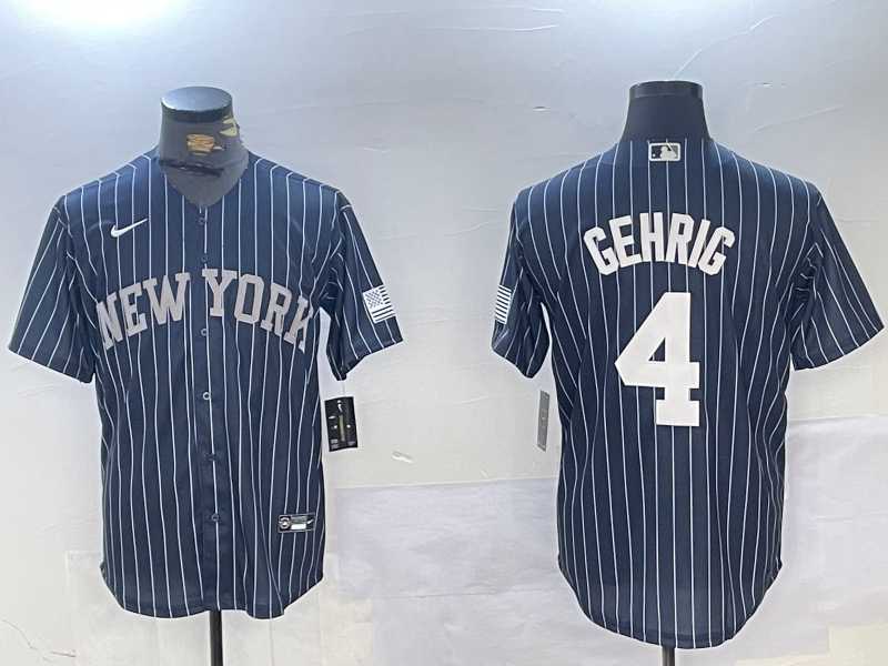 Mens New York Yankees #4 Lou Gehrig Navy Pinstripe Fashion Cool Base Jersey